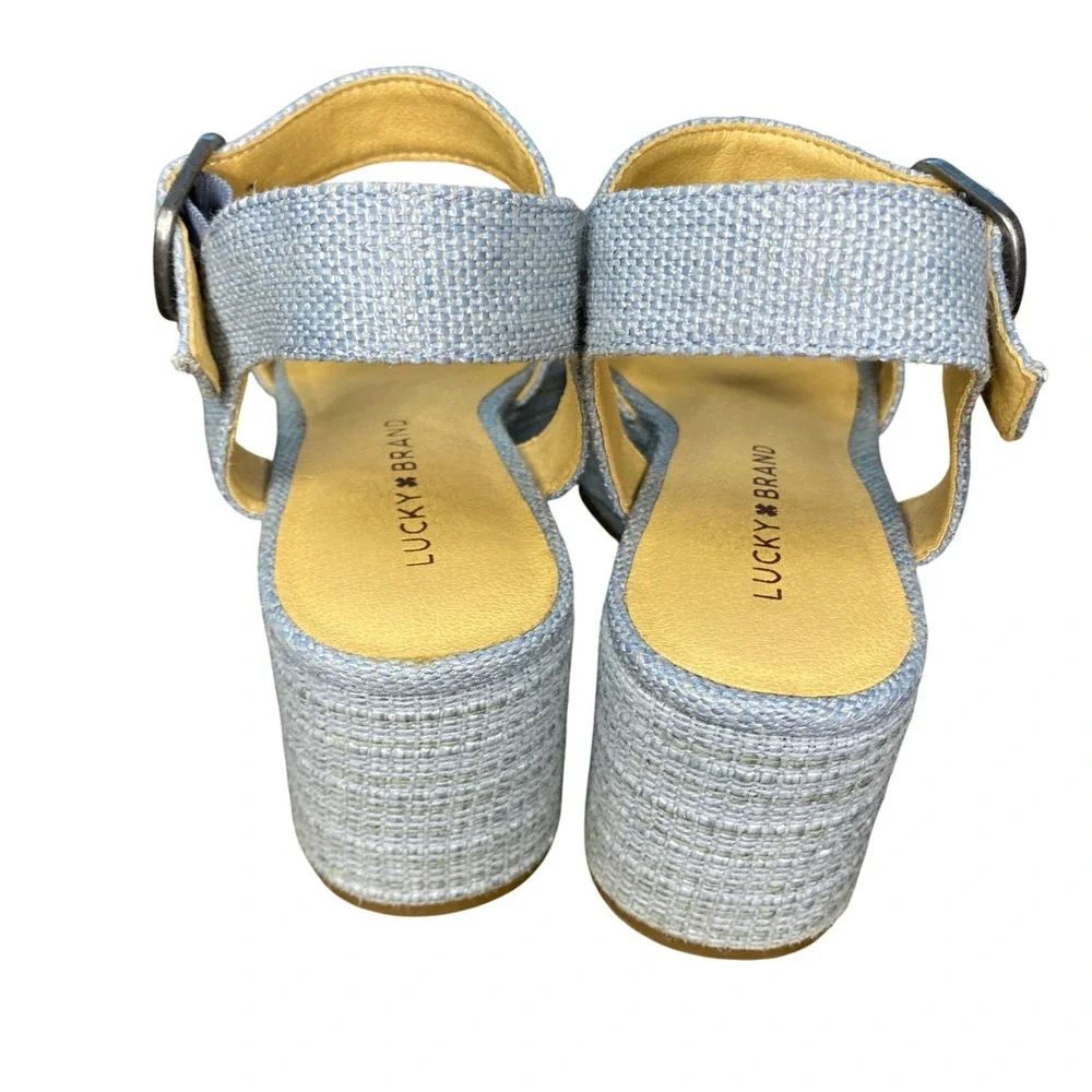 Lucky Brand Womens Light Blue Woven Platform Sandals Block Heel‎ Buckle Strap 6